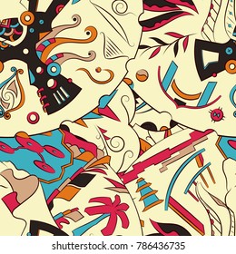 Seamless mehndi vector pattern. Hand-made ethnic illustration. Colorful doodle texture.