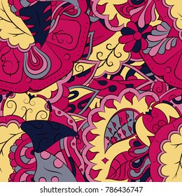 Seamless mehndi vector pattern. Hand-made ethnic illustration. Colorful doodle texture.