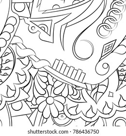 Seamless mehndi vector pattern. Hand-made illustration. Black and white binary pattern, monochrome doodle texture.