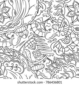 Seamless mehndi vector pattern. Hand-made illustration. Black and white binary pattern, monochrome doodle texture.