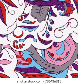 Seamless mehndi vector pattern. Hand-made ethnic illustration. Colorful doodle texture.