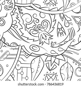 Seamless mehndi vector pattern. Hand-made illustration. Black and white binary pattern, monochrome doodle texture.