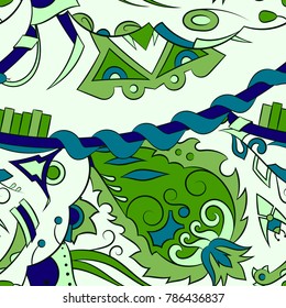 Seamless mehndi vector pattern. Hand-made ethnic illustration. Colorful doodle texture.