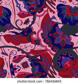 Seamless mehndi vector pattern. Hand-made ethnic illustration. Colorful doodle texture.