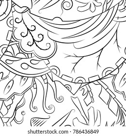 Seamless mehndi vector pattern. Hand-made illustration. Black and white binary pattern, monochrome doodle texture.