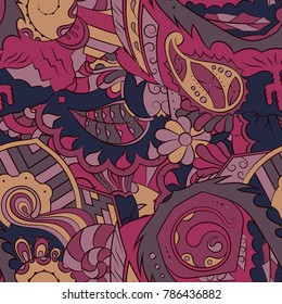 Seamless mehndi vector pattern. Hand-made ethnic illustration. Colorful doodle texture.