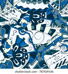Seamless mehndi vector pattern. Hand-made ethnic illustration. Colorful doodle texture.