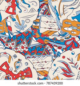 Seamless mehndi vector pattern. Hand-made ethnic illustration. Colorful doodle texture.