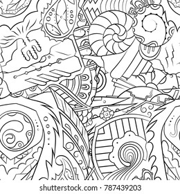 Seamless mehndi vector pattern. Hand-made illustration. Black and white binary pattern, monochrome doodle texture.