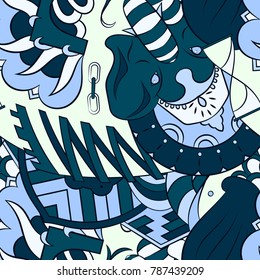 Seamless mehndi vector pattern. Hand-made ethnic illustration. Colorful doodle texture.