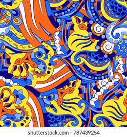 Seamless mehndi vector pattern. Hand-made ethnic illustration. Colorful doodle texture.