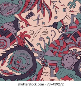 Seamless mehndi vector pattern. Hand-made ethnic illustration. Colorful doodle texture.