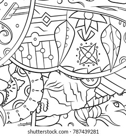 Seamless mehndi vector pattern. Hand-made illustration. Black and white binary pattern, monochrome doodle texture.