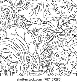 Seamless mehndi vector pattern. Hand-made illustration. Black and white binary pattern, monochrome doodle texture.