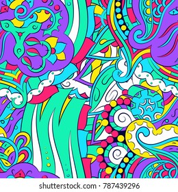 Seamless mehndi vector pattern. Hand-made ethnic illustration. Colorful doodle texture.