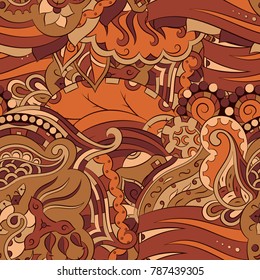 Seamless mehndi vector pattern. Hand-made ethnic illustration. Colorful doodle texture.