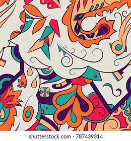 Seamless mehndi vector pattern. Hand-made ethnic illustration. Colorful doodle texture.