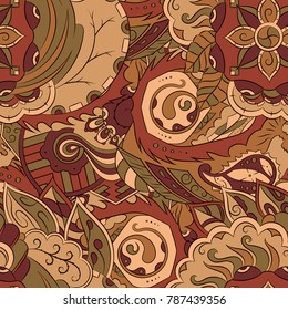 Seamless mehndi vector pattern. Hand-made ethnic illustration. Colorful doodle texture.