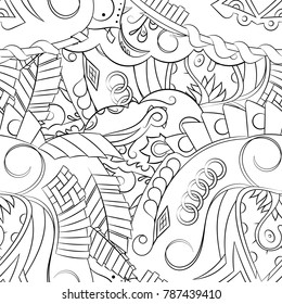 Seamless mehndi vector pattern. Hand-made illustration. Black and white binary pattern, monochrome doodle texture.