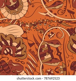 Seamless mehndi vector pattern. Hand-made ethnic illustration. Colorful doodle texture.