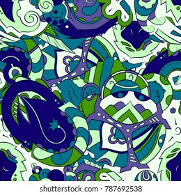 Seamless mehndi vector pattern. Hand-made ethnic illustration. Colorful doodle texture.