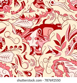 Seamless mehndi vector pattern. Hand-made ethnic illustration. Colorful doodle texture.