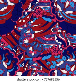 Seamless mehndi vector pattern. Hand-made ethnic illustration. Colorful doodle texture.