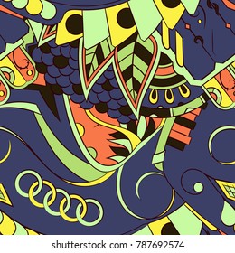 Seamless mehndi vector pattern. Hand-made ethnic illustration. Colorful doodle texture.
