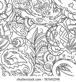 Seamless mehndi vector pattern. Hand-made illustration. Black and white binary pattern, monochrome doodle texture.