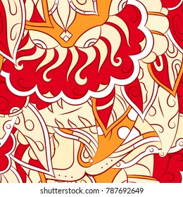 Seamless mehndi vector pattern. Hand-made ethnic illustration. Colorful doodle texture.