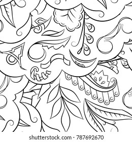 Seamless mehndi vector pattern. Hand-made illustration. Black and white binary pattern, monochrome doodle texture.