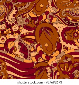 Seamless mehndi vector pattern. Hand-made ethnic illustration. Colorful doodle texture.
