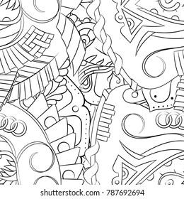 Seamless mehndi vector pattern. Hand-made illustration. Black and white binary pattern, monochrome doodle texture.