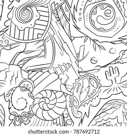 Seamless mehndi vector pattern. Hand-made illustration. Black and white binary pattern, monochrome doodle texture.