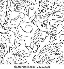 Seamless mehndi vector pattern. Hand-made illustration. Black and white binary pattern, monochrome doodle texture.