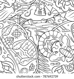 Seamless mehndi vector pattern. Hand-made illustration. Black and white binary pattern, monochrome doodle texture.