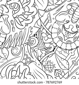 Seamless mehndi vector pattern. Hand-made illustration. Black and white binary pattern, monochrome doodle texture.