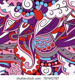 Seamless mehndi vector pattern. Hand-made ethnic illustration. Colorful doodle texture.
