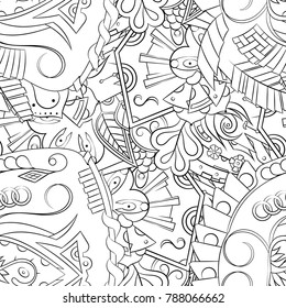 Seamless mehndi vector pattern. Hand-made illustration. Black and white binary pattern, monochrome doodle texture.
