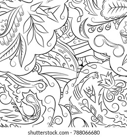 Seamless mehndi vector pattern. Hand-made illustration. Black and white binary pattern, monochrome doodle texture.