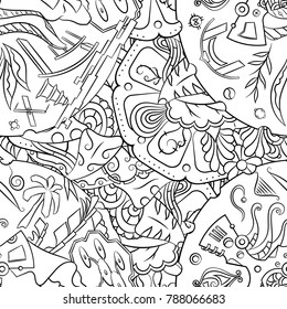 Seamless mehndi vector pattern. Hand-made illustration. Black and white binary pattern, monochrome doodle texture.