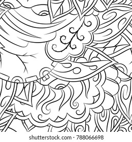 Seamless mehndi vector pattern. Hand-made illustration. Black and white binary pattern, monochrome doodle texture.