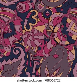 Seamless mehndi vector pattern. Hand-made ethnic illustration. Colorful doodle texture.