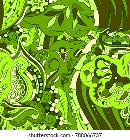 Seamless mehndi vector pattern. Hand-made ethnic illustration. Colorful doodle texture.