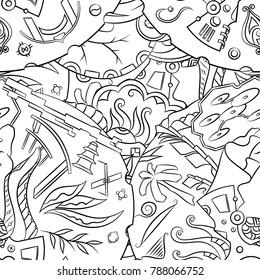 Seamless mehndi vector pattern. Hand-made illustration. Black and white binary pattern, monochrome doodle texture.