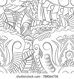 Seamless mehndi vector pattern. Hand-made illustration. Black and white binary pattern, monochrome doodle texture.