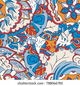 Seamless mehndi vector pattern. Hand-made ethnic illustration. Colorful doodle texture.