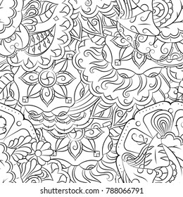 Seamless mehndi vector pattern. Hand-made illustration. Black and white binary pattern, monochrome doodle texture.