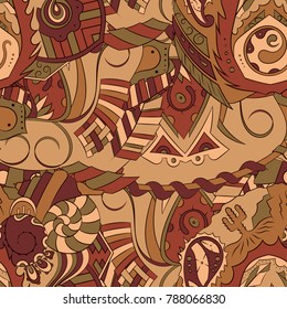 Seamless mehndi vector pattern. Hand-made ethnic illustration. Colorful doodle texture.