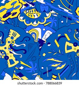 Seamless mehndi vector pattern. Hand-made ethnic illustration. Colorful doodle texture.